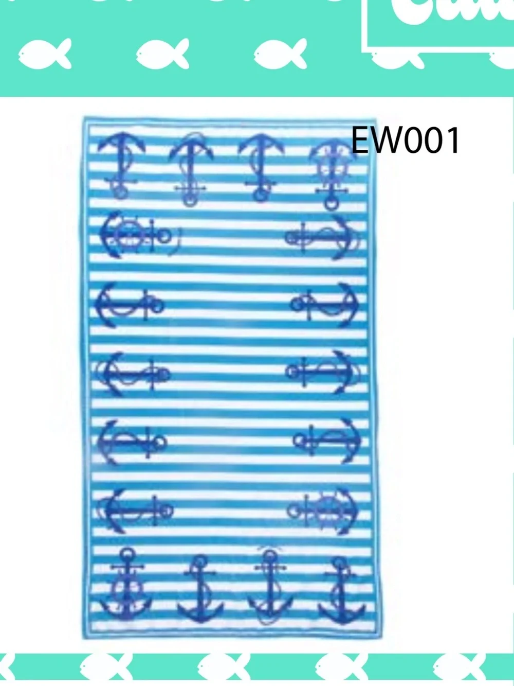 Antica Sartoria Blue Anchor Stripe Beach Towel NWT